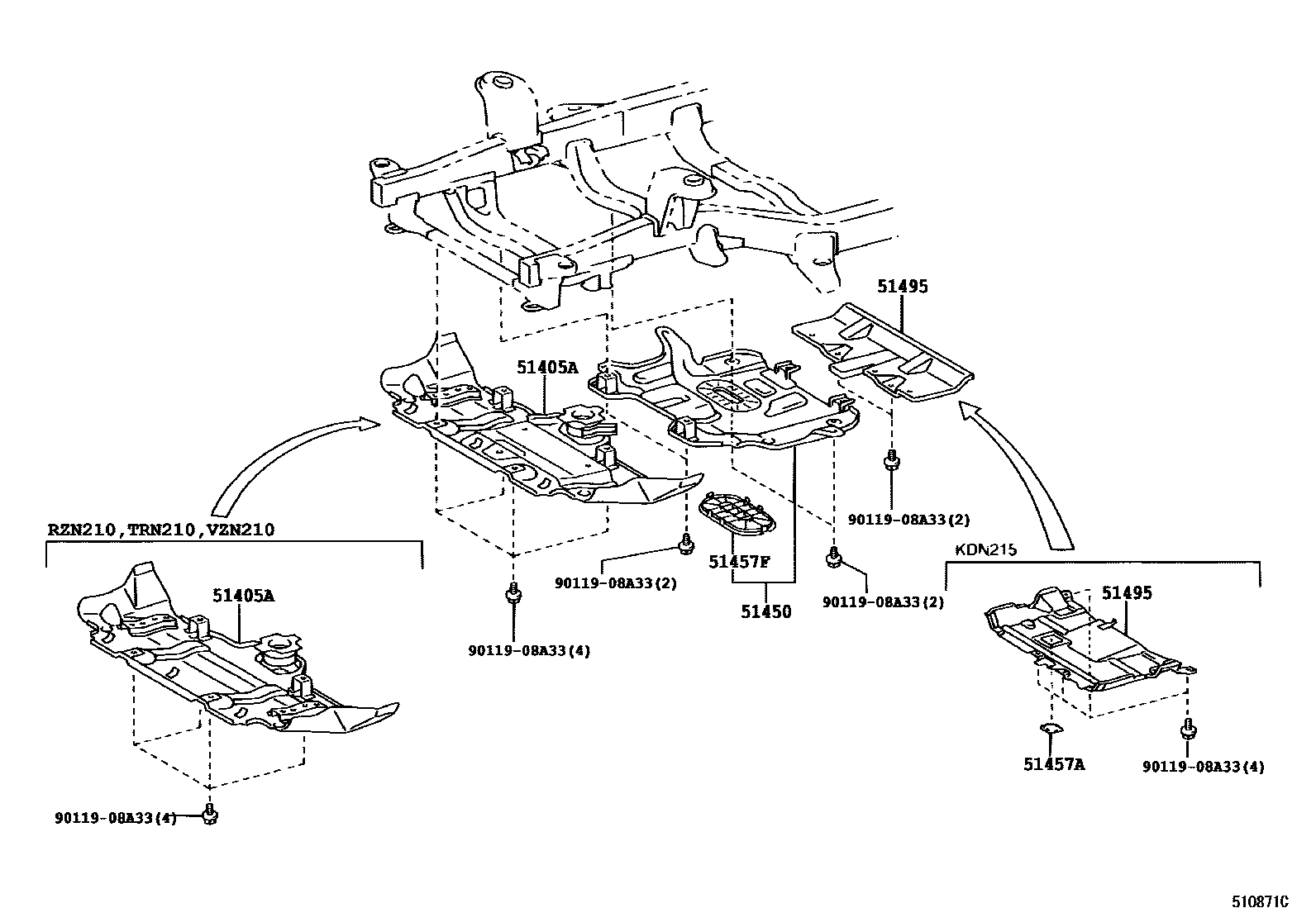 Toyota HILUX 悬架横梁和发动机底罩 EPC diagram — 510871C