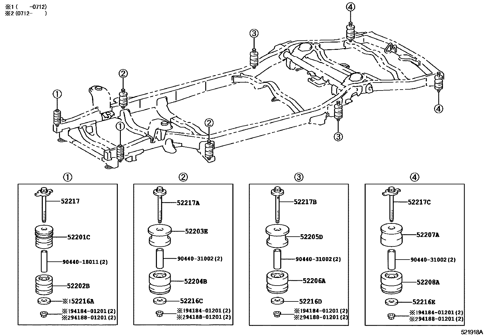 Toyota HILUX 驾驶室悬置和车身悬置 EPC diagram — 521918A