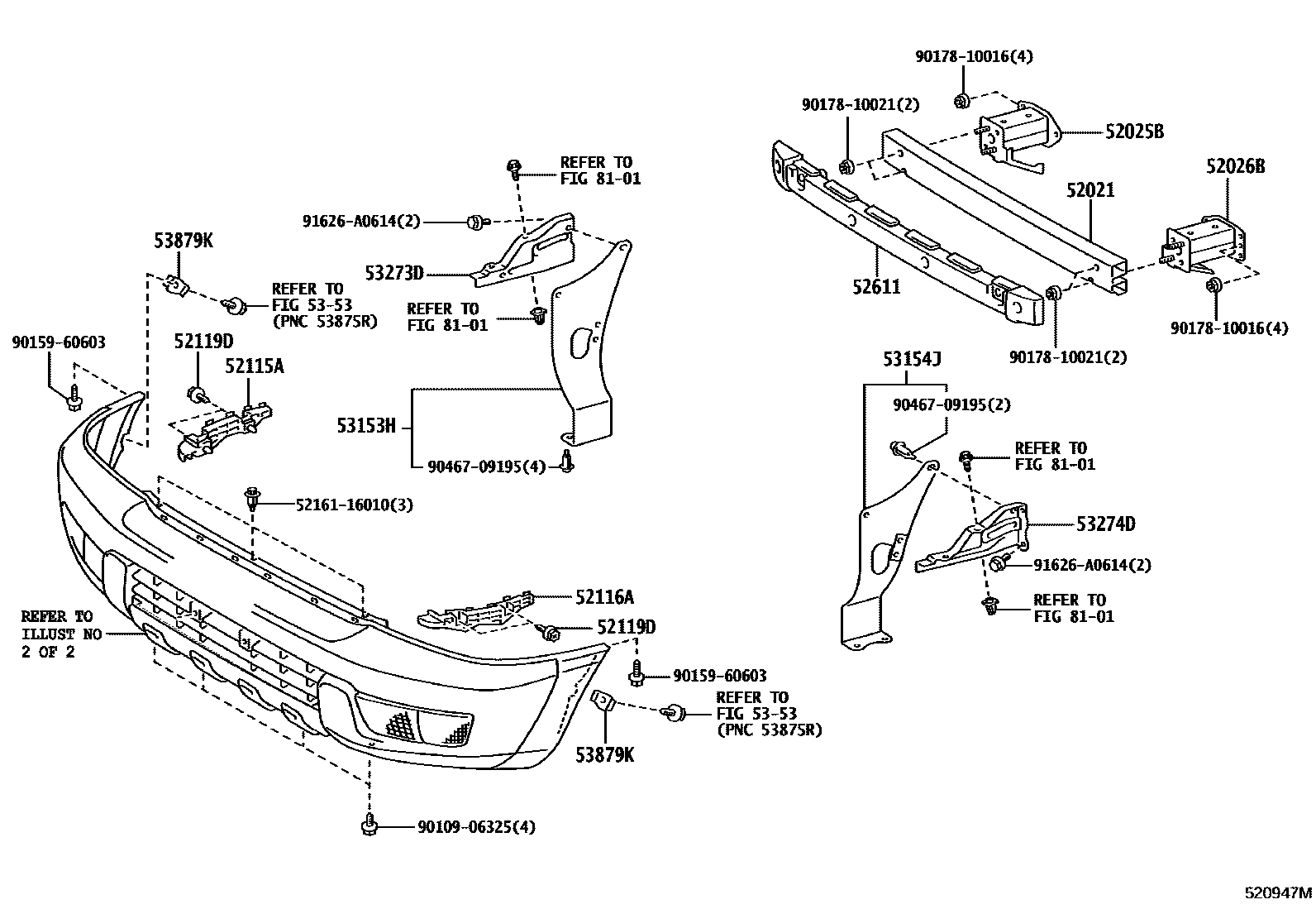 Toyota HILUX 前保险杠及附件 EPC diagram — 520947M