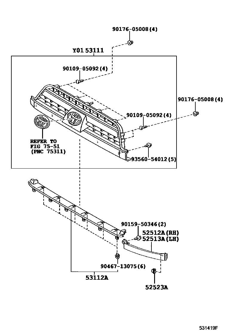 Toyota HILUX radiator grille EPC diagram — 531419F