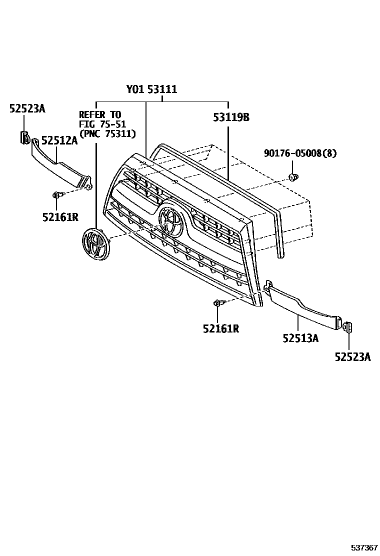 Toyota HILUX radiator grille EPC diagram — 537367
