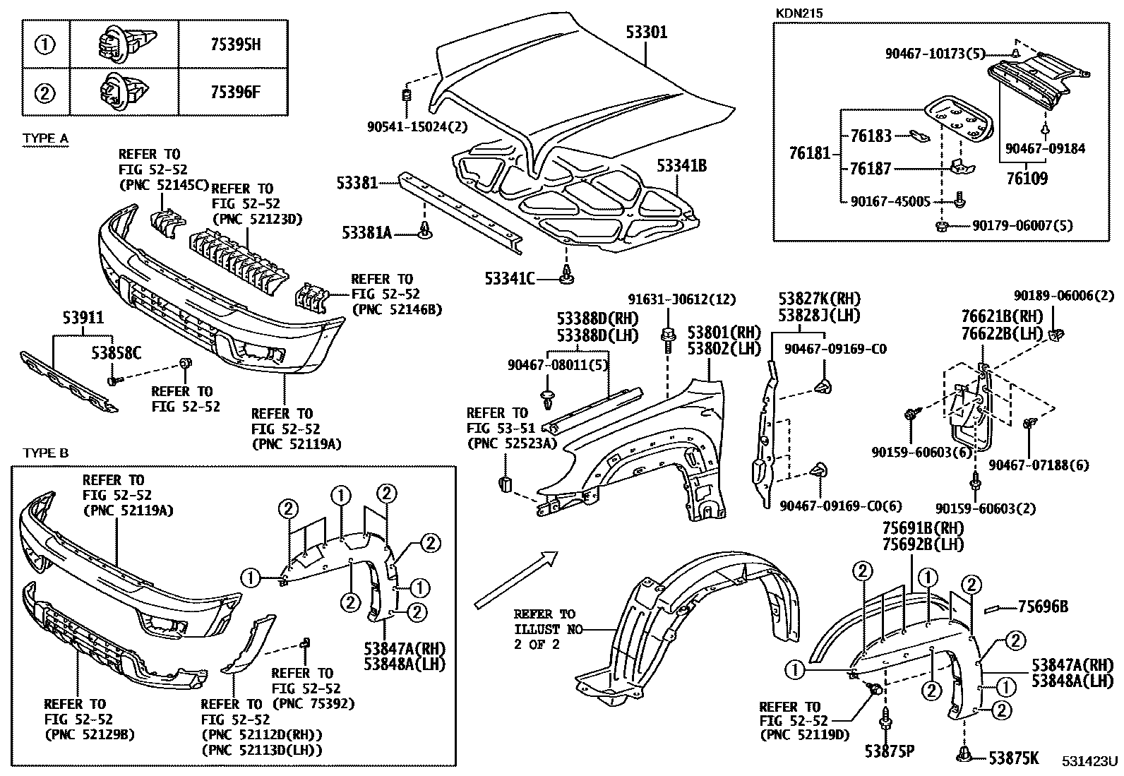 Toyota HILUX 发动机盖和前翼子板 EPC diagram — 531423U