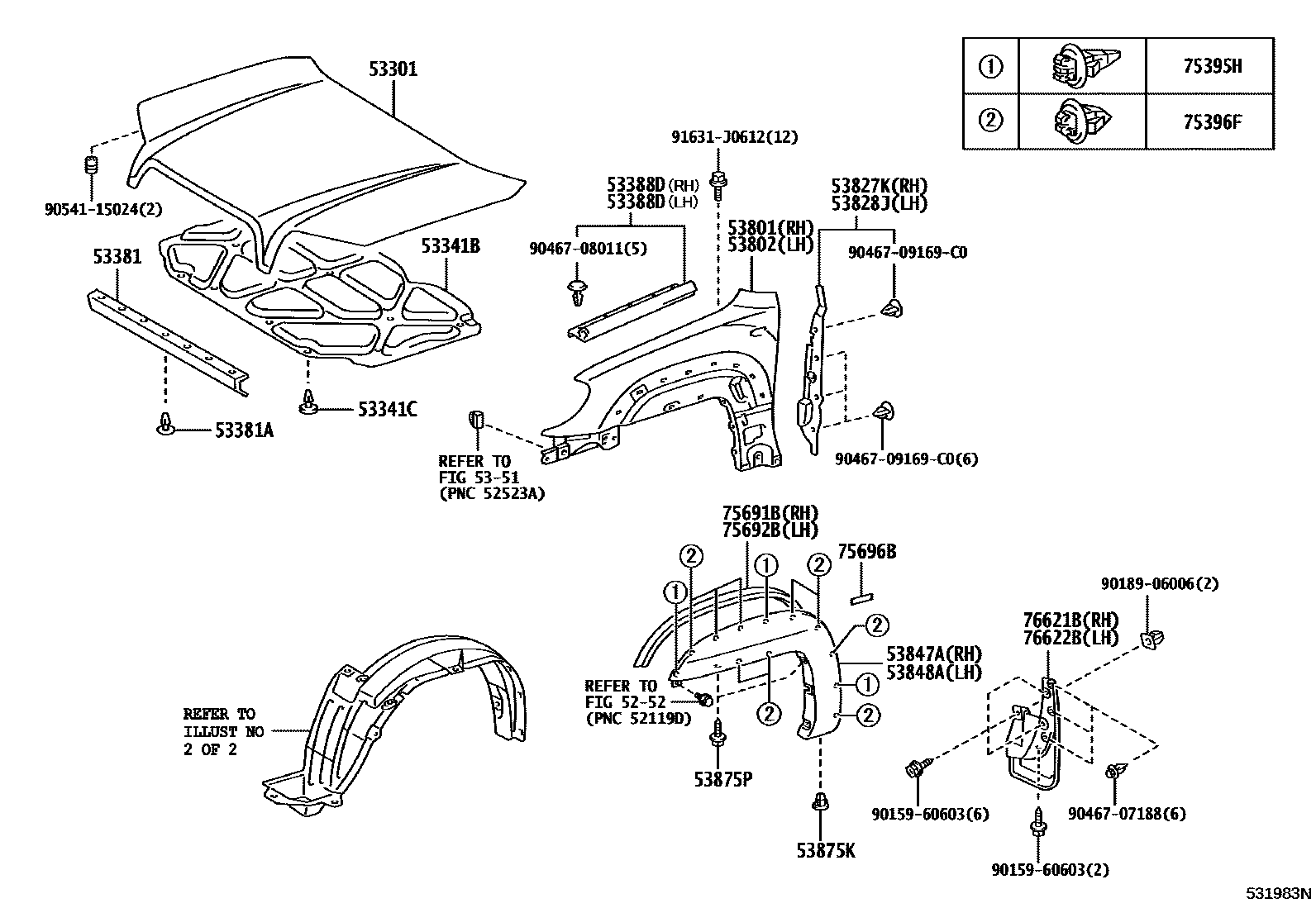 Toyota HILUX 发动机盖和前翼子板 EPC diagram — 531983N