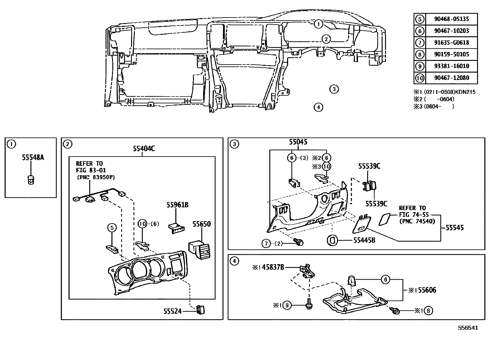 Toyota HILUX 仪表板和手套箱 EPC diagram — 556541