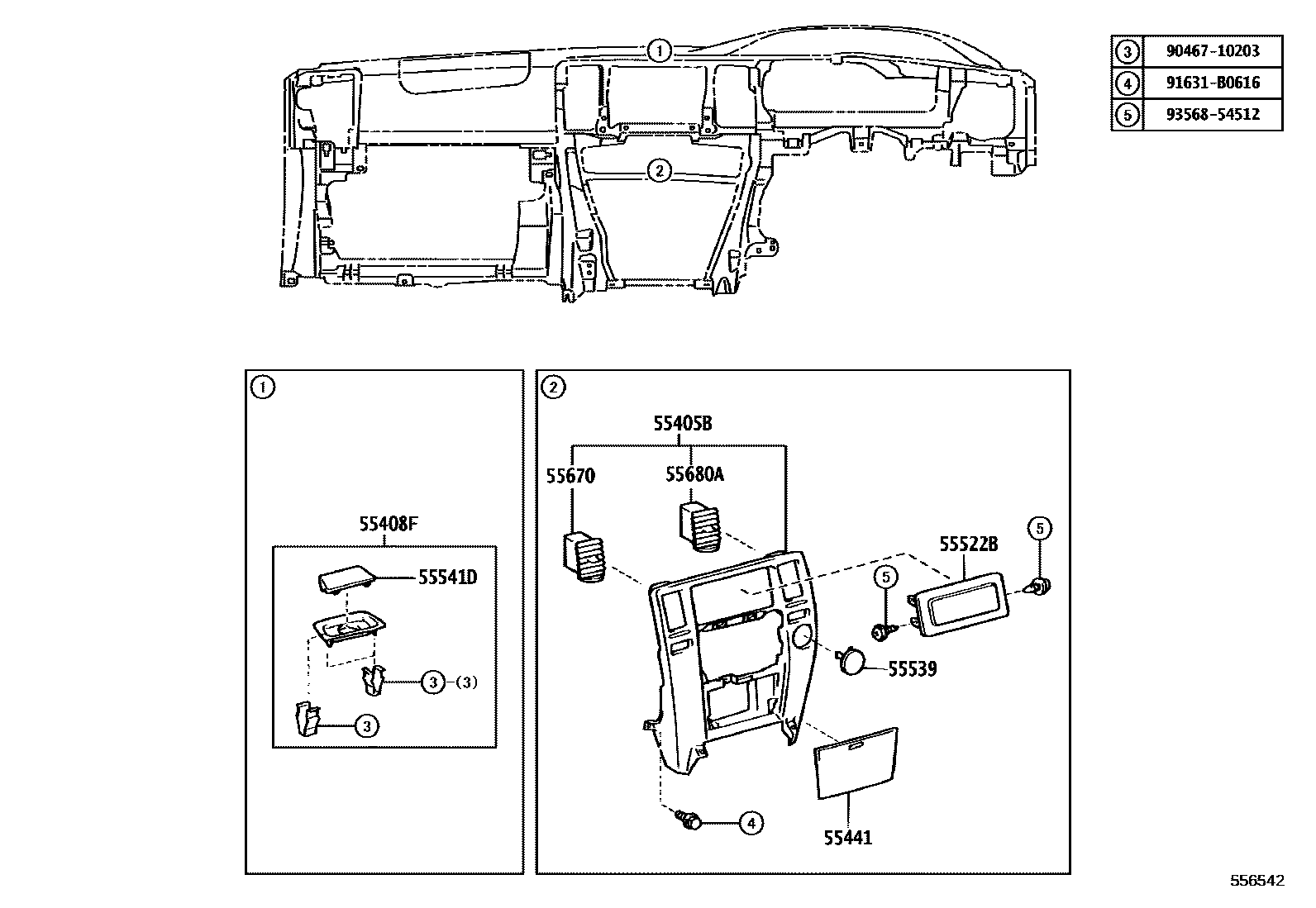 Toyota HILUX 仪表板和手套箱 EPC diagram — 556542