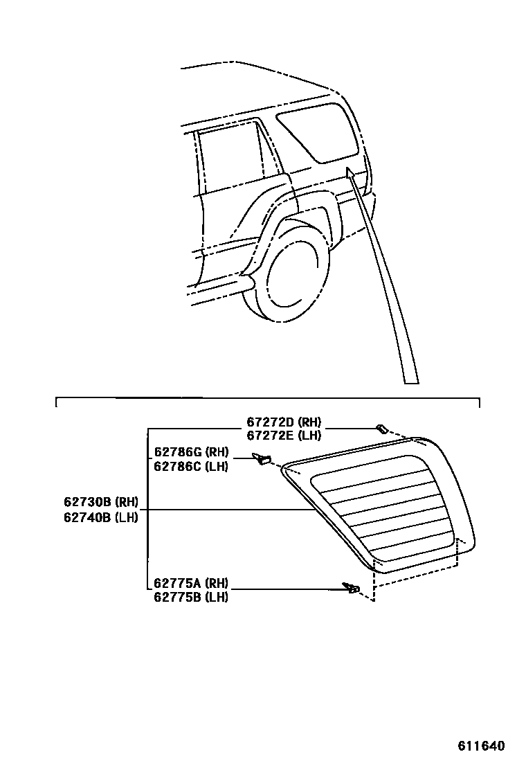 Toyota HILUX 侧窗 EPC diagram — 611640