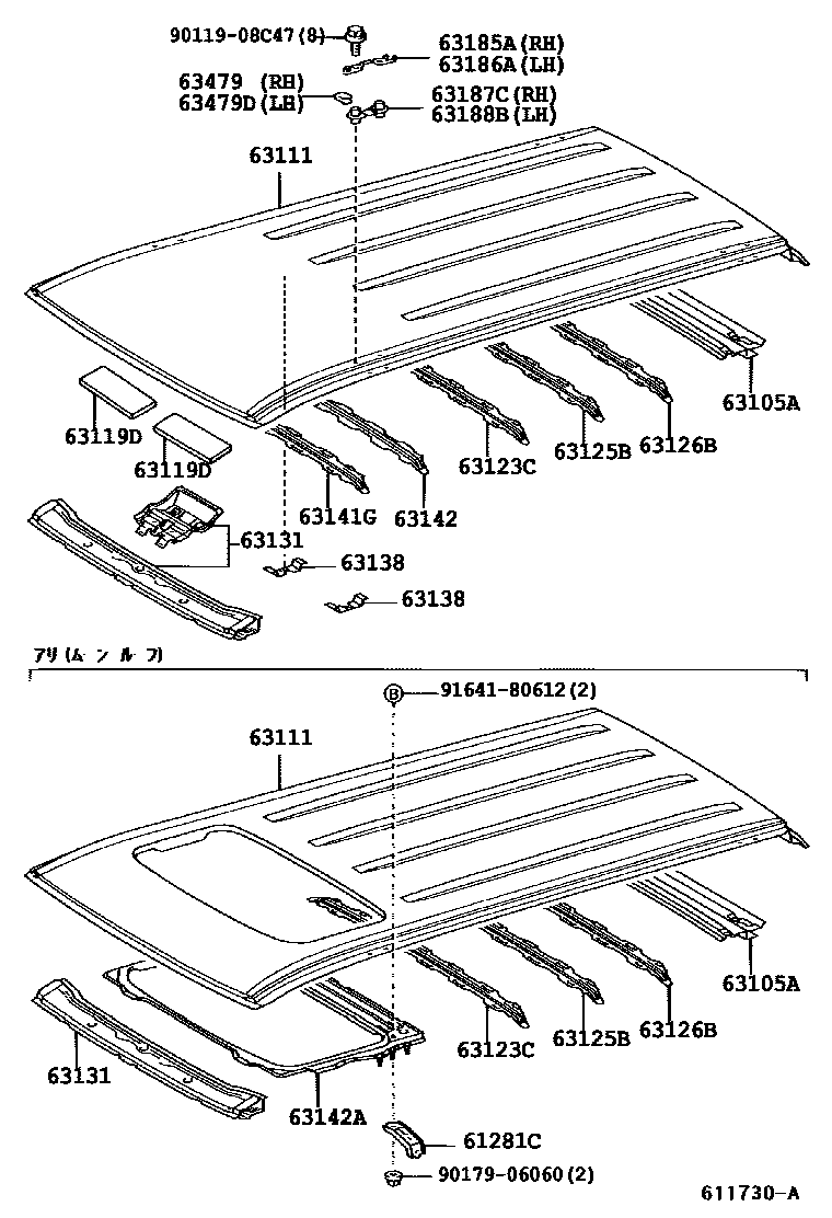Toyota HILUX 天窗板和背板 EPC diagram — 611730A