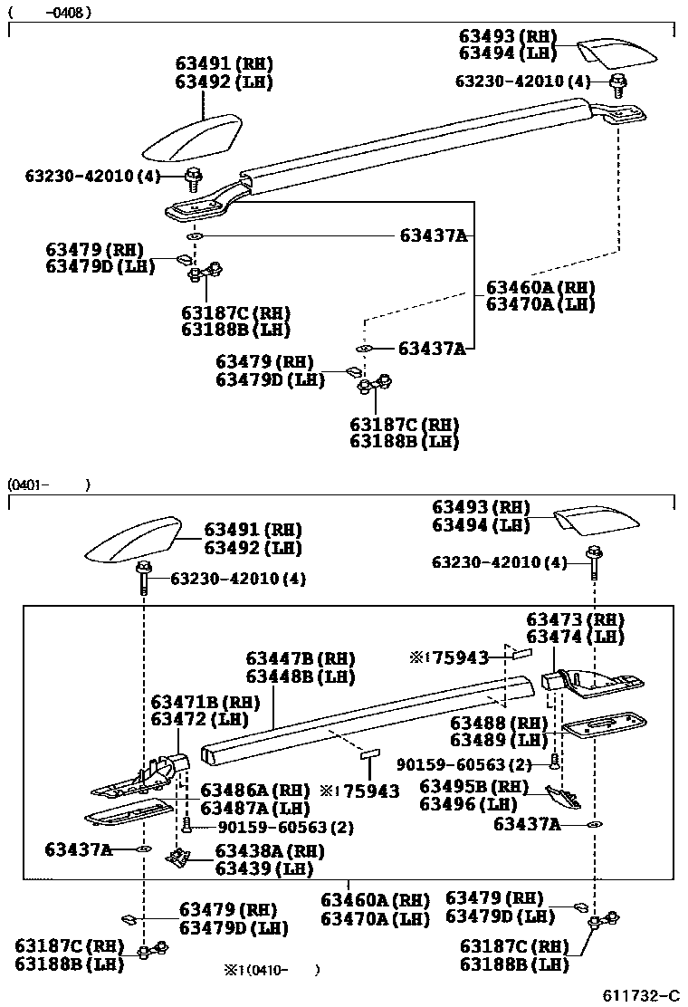 Toyota HILUX 天窗板和背板 EPC diagram — 611732C