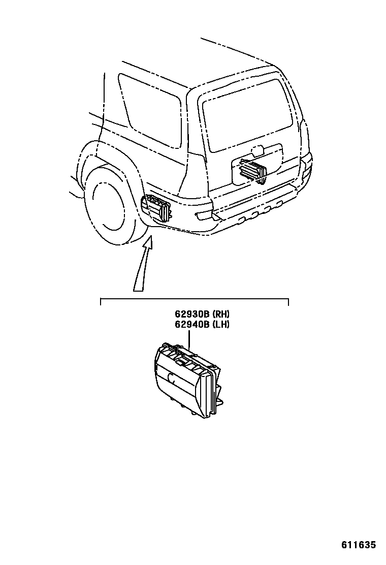 Toyota HILUX 后通风装置和车顶通风装置 EPC diagram — 611635