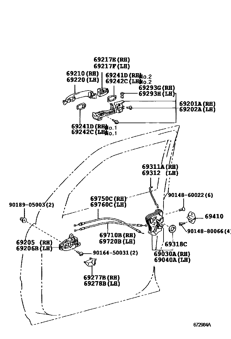 Toyota HILUX 前门锁和车门把手 EPC diagram — 672984A