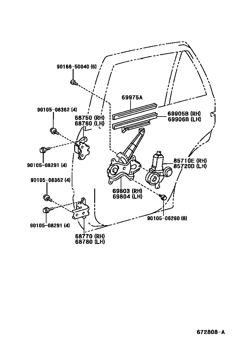 Toyota HILUX 后门车窗升降器和合页 EPC diagram — 672808A