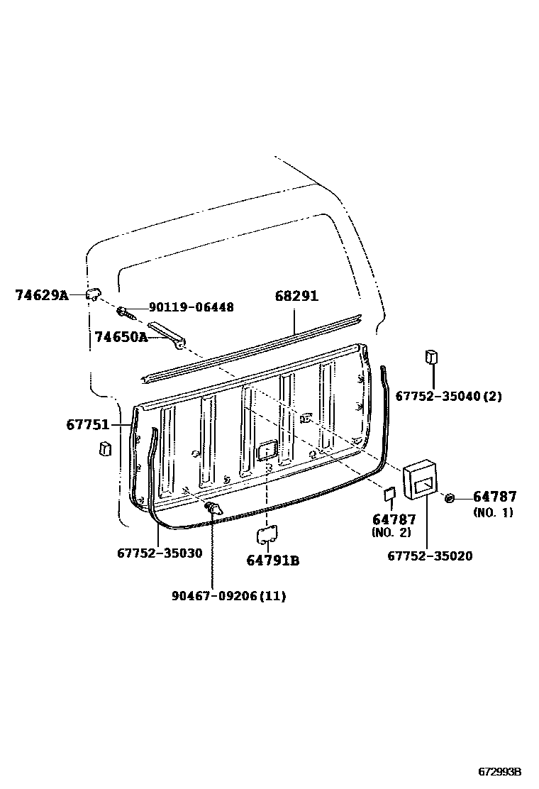 Toyota HILUX 背门板和背门玻璃 EPC diagram — 672993B