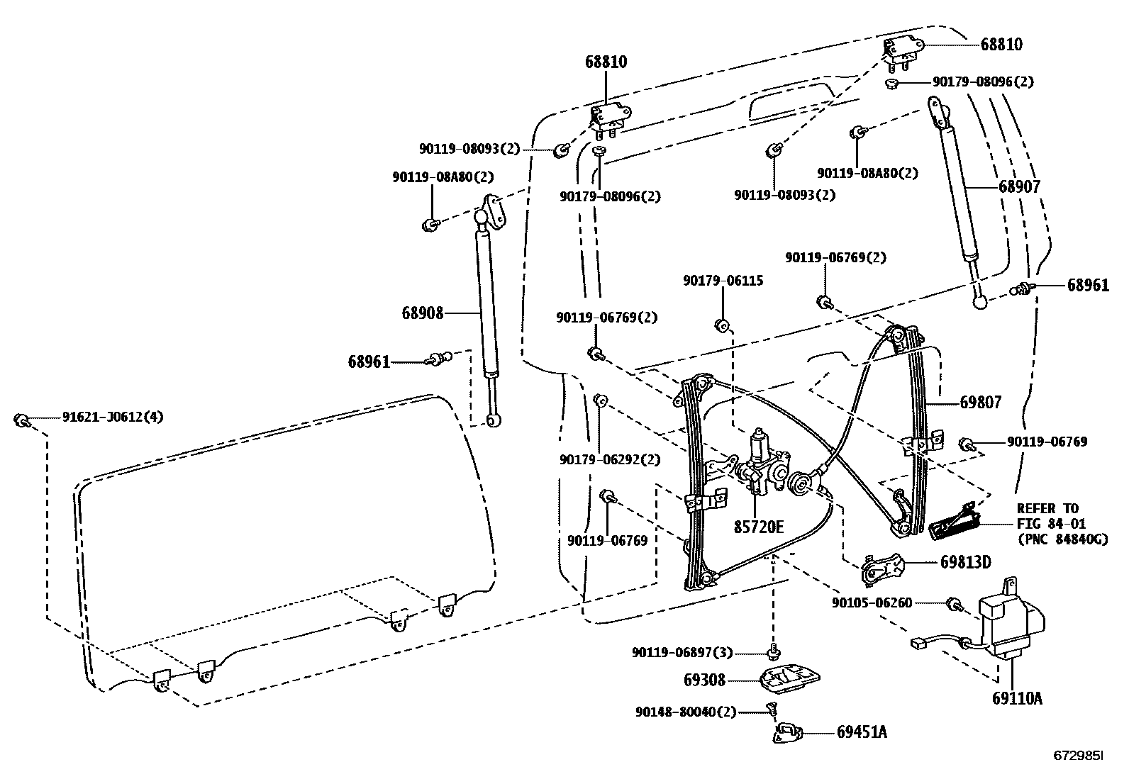 Toyota HILUX 背门锁和合页 EPC diagram — 672985I