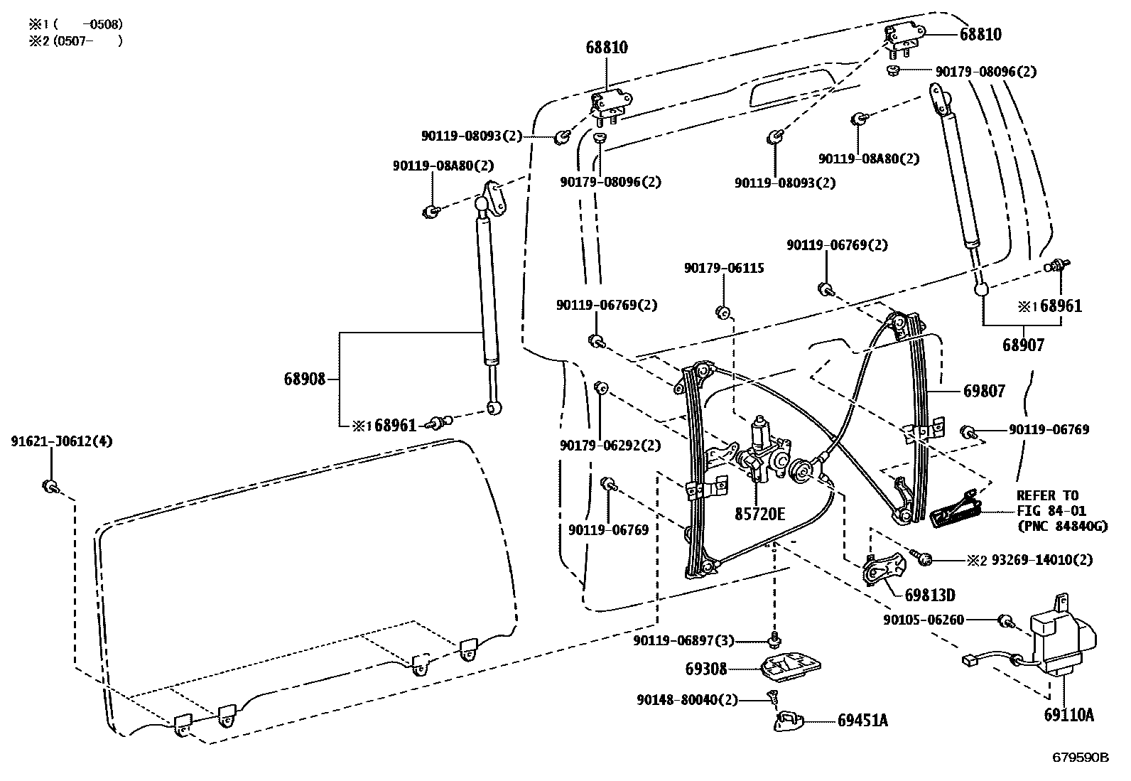 Toyota HILUX 背门锁和合页 EPC diagram — 679590B