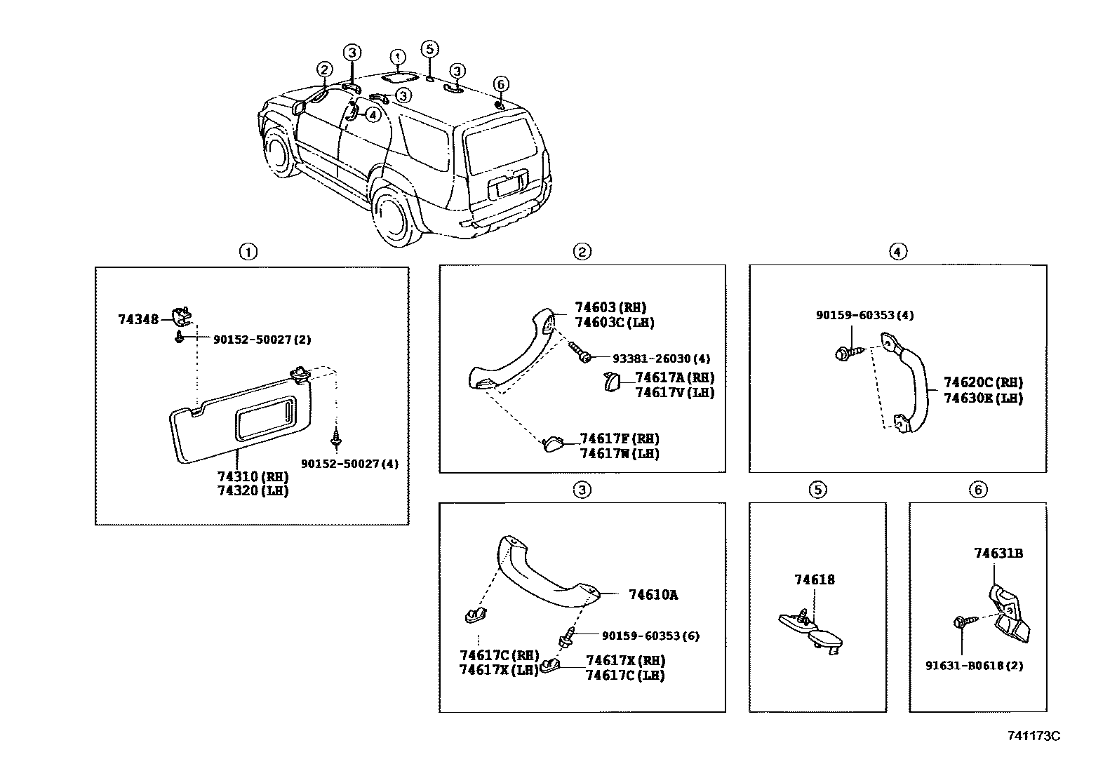 Toyota HILUX 扶手和遮阳板 EPC diagram — 741173C
