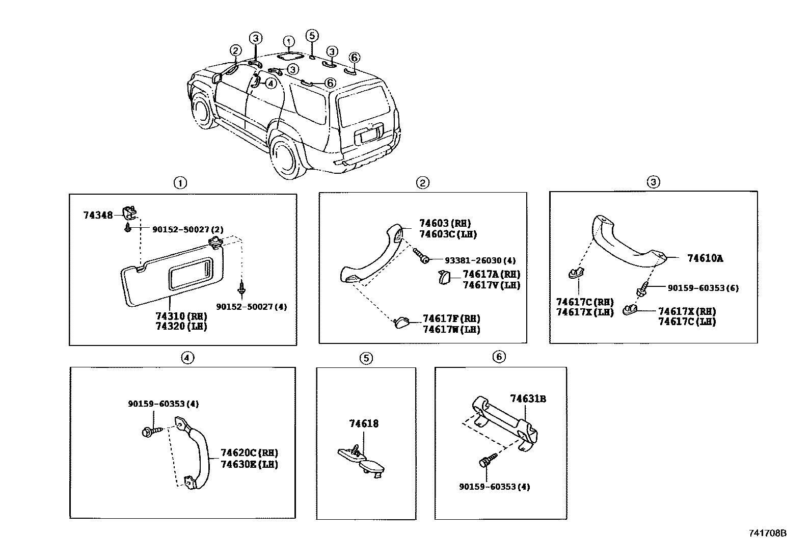 Toyota HILUX 扶手和遮阳板 EPC diagram — 741708B