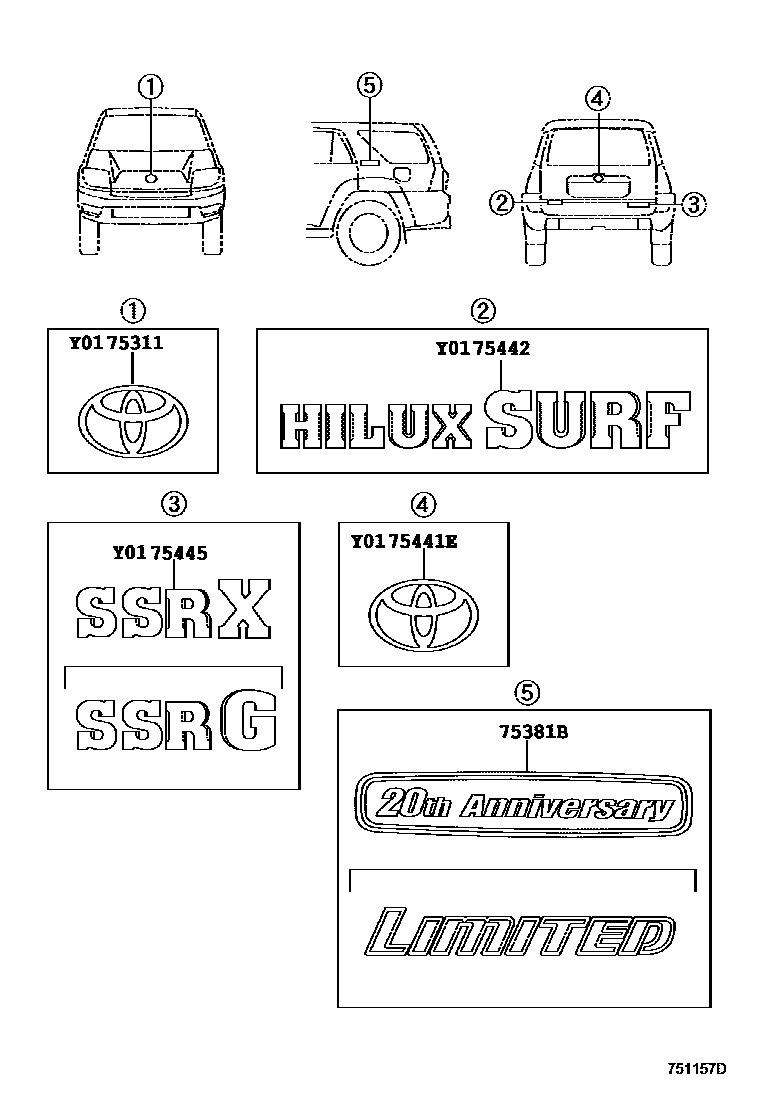Toyota HILUX 徽标和铭牌 EPC diagram — 751157D