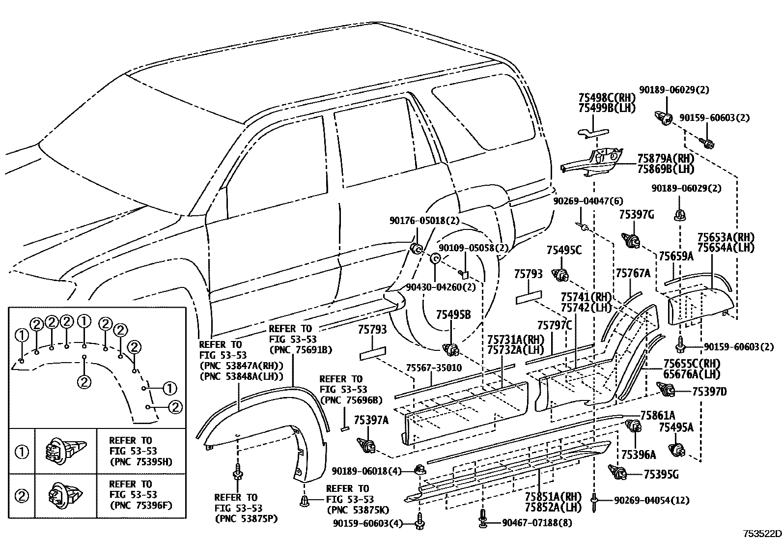 Toyota HILUX 防护条 EPC diagram — 753522D