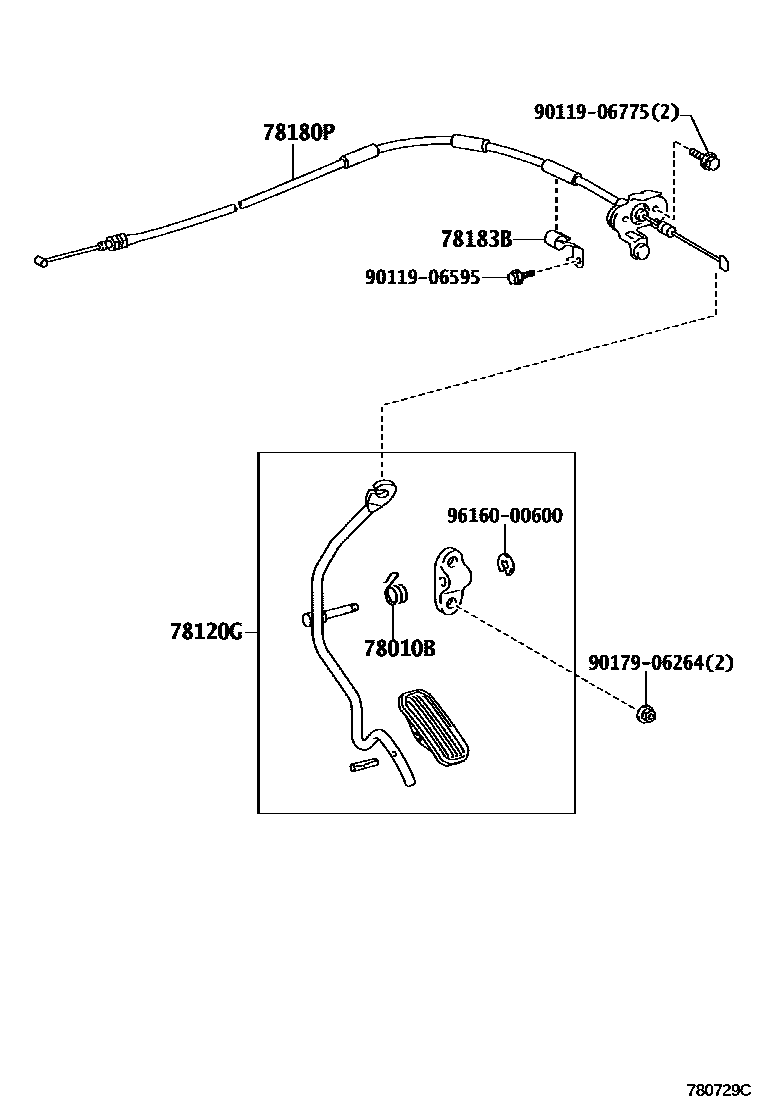 Toyota HILUX accelerator pedal connecting rod EPC diagram — 780729C