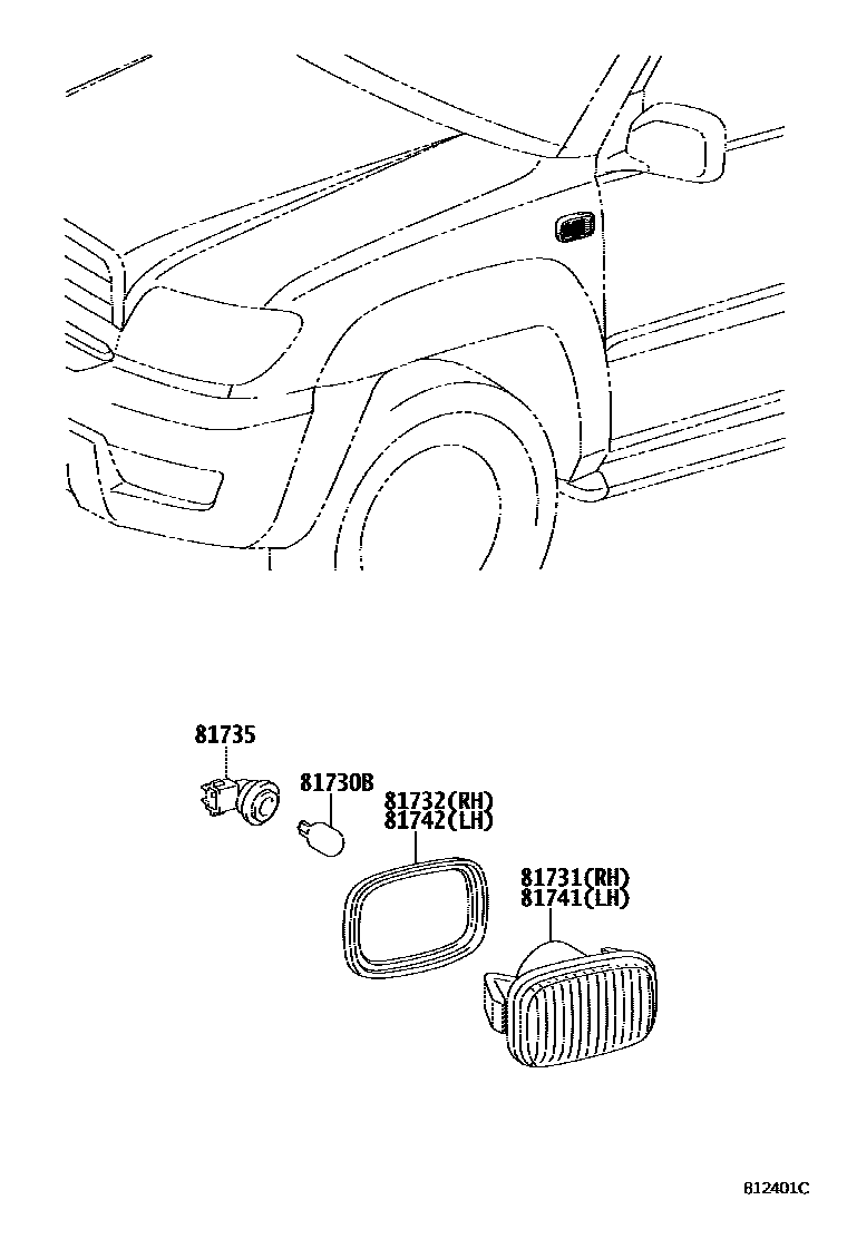 Toyota HILUX Side Turn Signal & Outer Mirror Lamp EPC diagram — 812401C