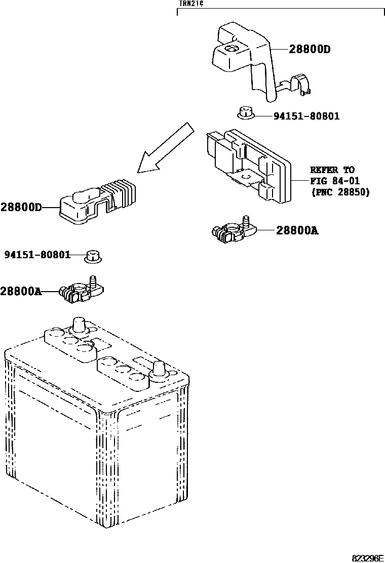 Toyota HILUX 蓄电池和蓄电池电缆 EPC diagram — 823296E