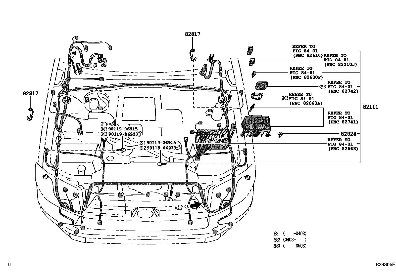 Toyota HILUX 线束和卡夹 EPC diagram — 823305F