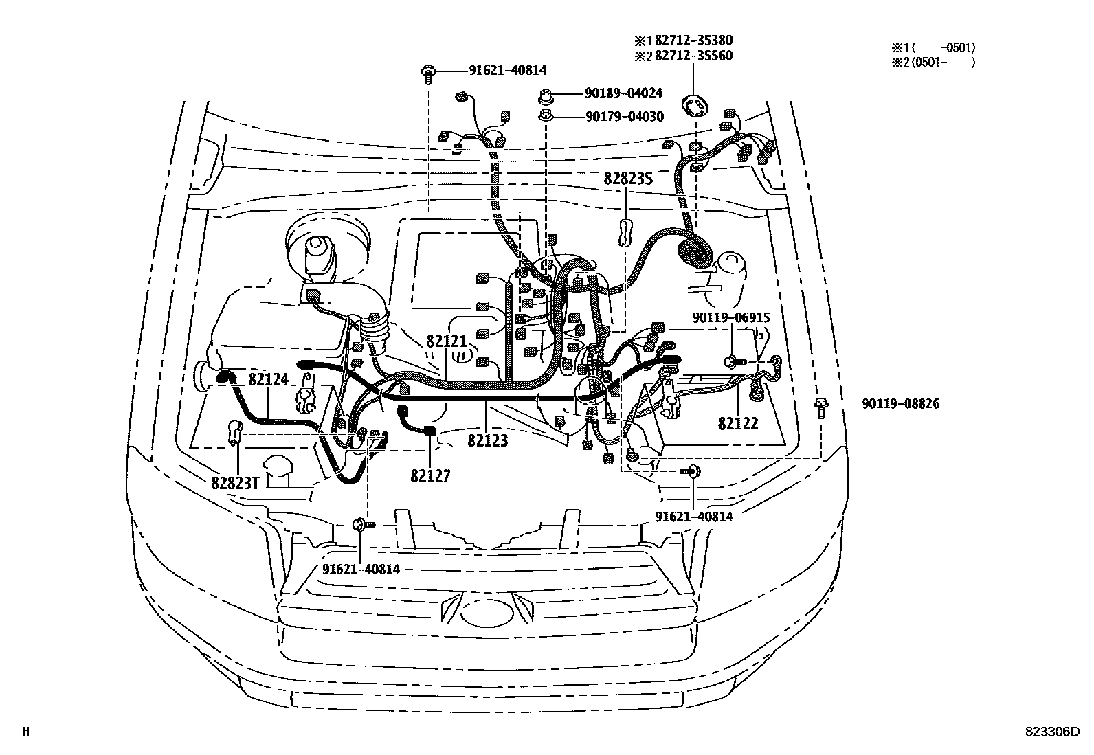 Toyota HILUX 线束和卡夹 EPC diagram — 823306D