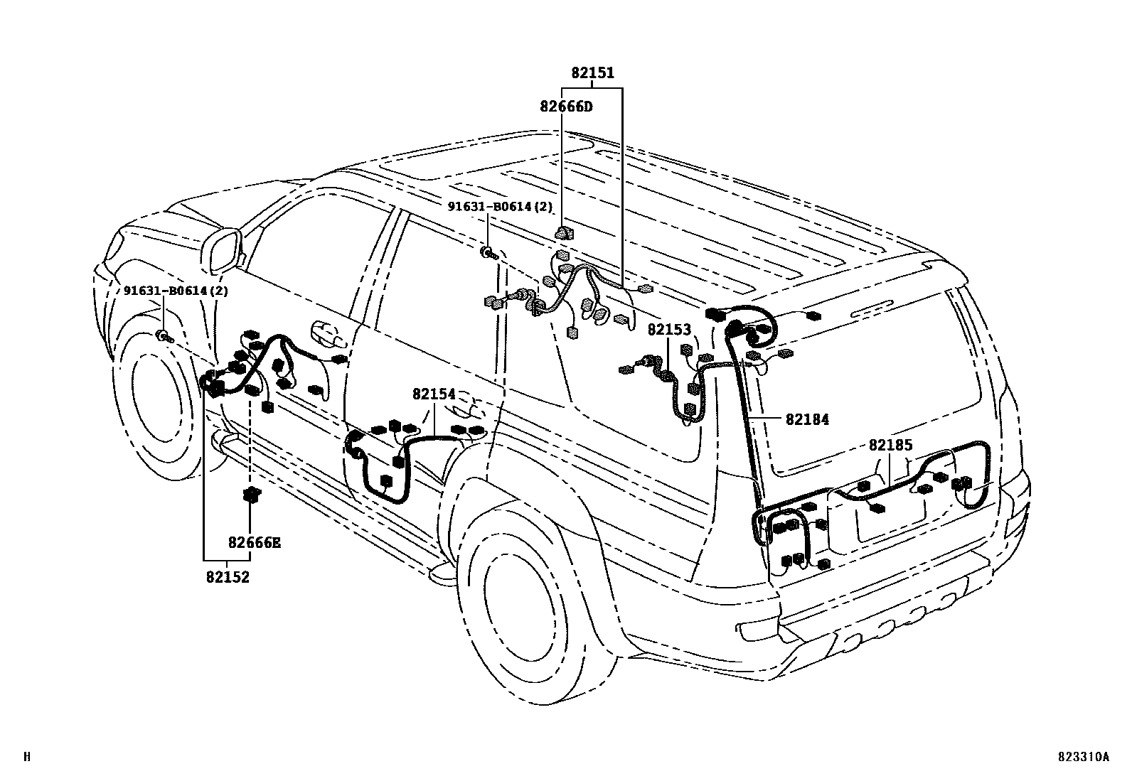 Toyota HILUX 线束和卡夹 EPC diagram — 823310A