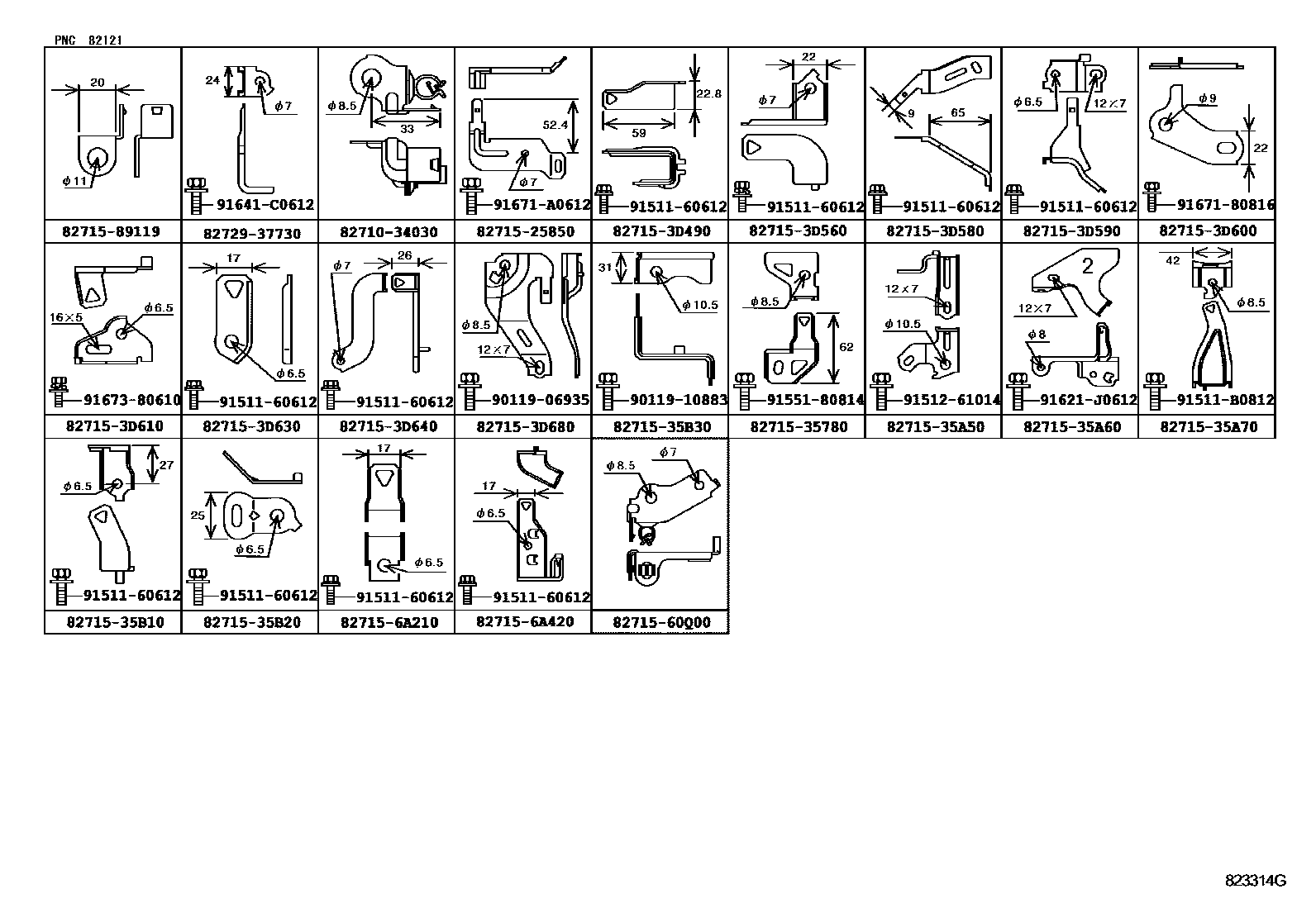 Toyota HILUX 线束和卡夹 EPC diagram — 823314G