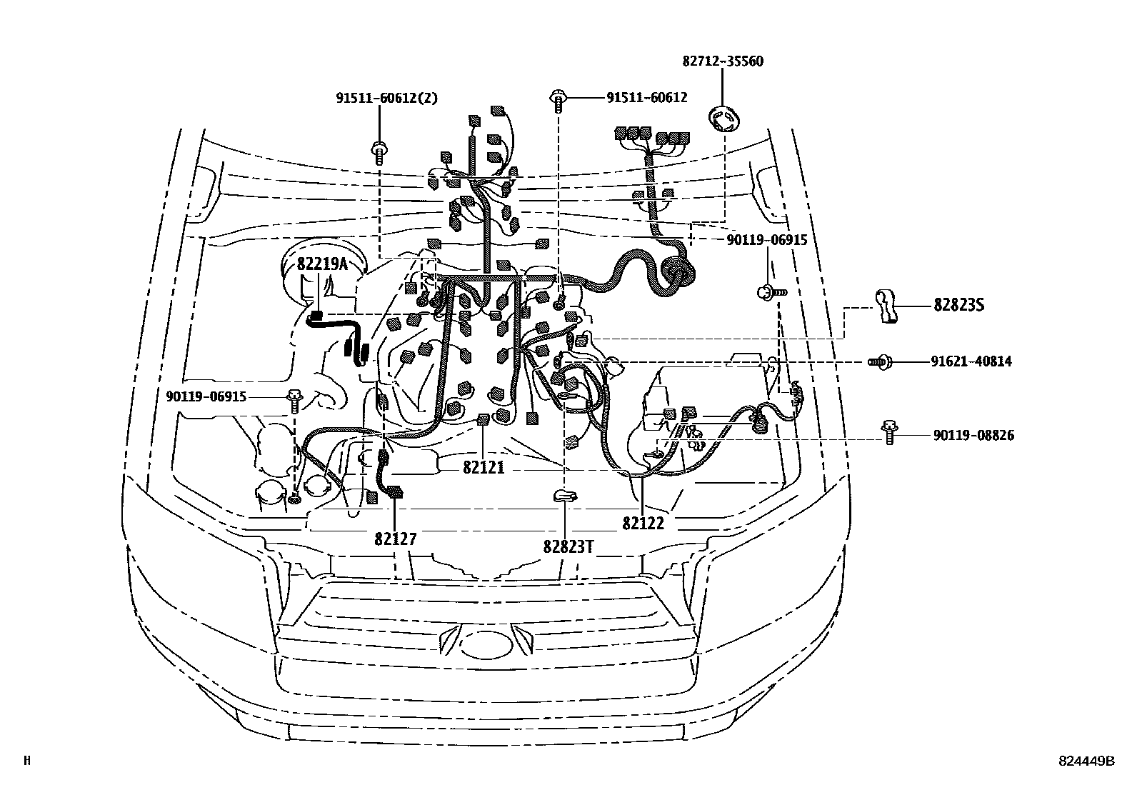 Toyota HILUX 线束和卡夹 EPC diagram — 824449B