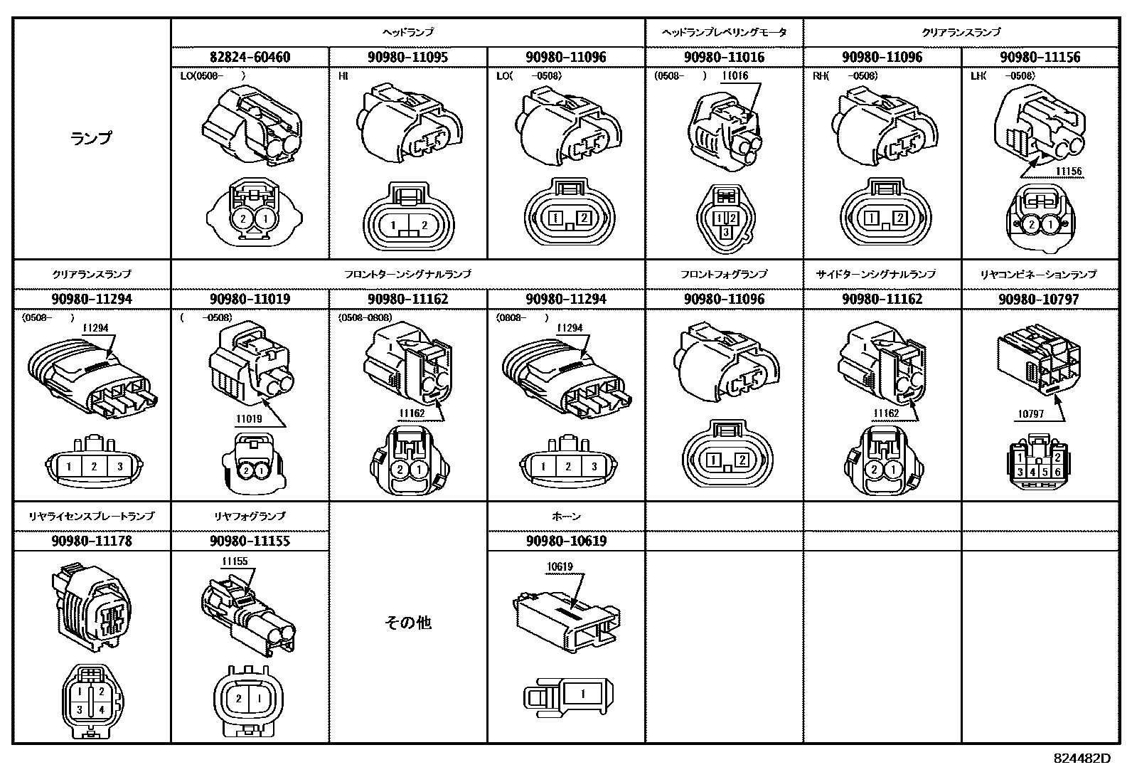 Toyota HILUX 线束和卡夹 EPC diagram — 824482D