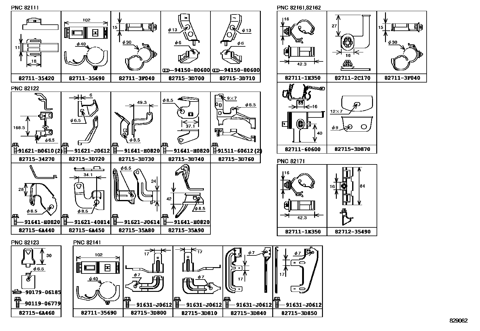Toyota HILUX 线束和卡夹 EPC diagram — 829062