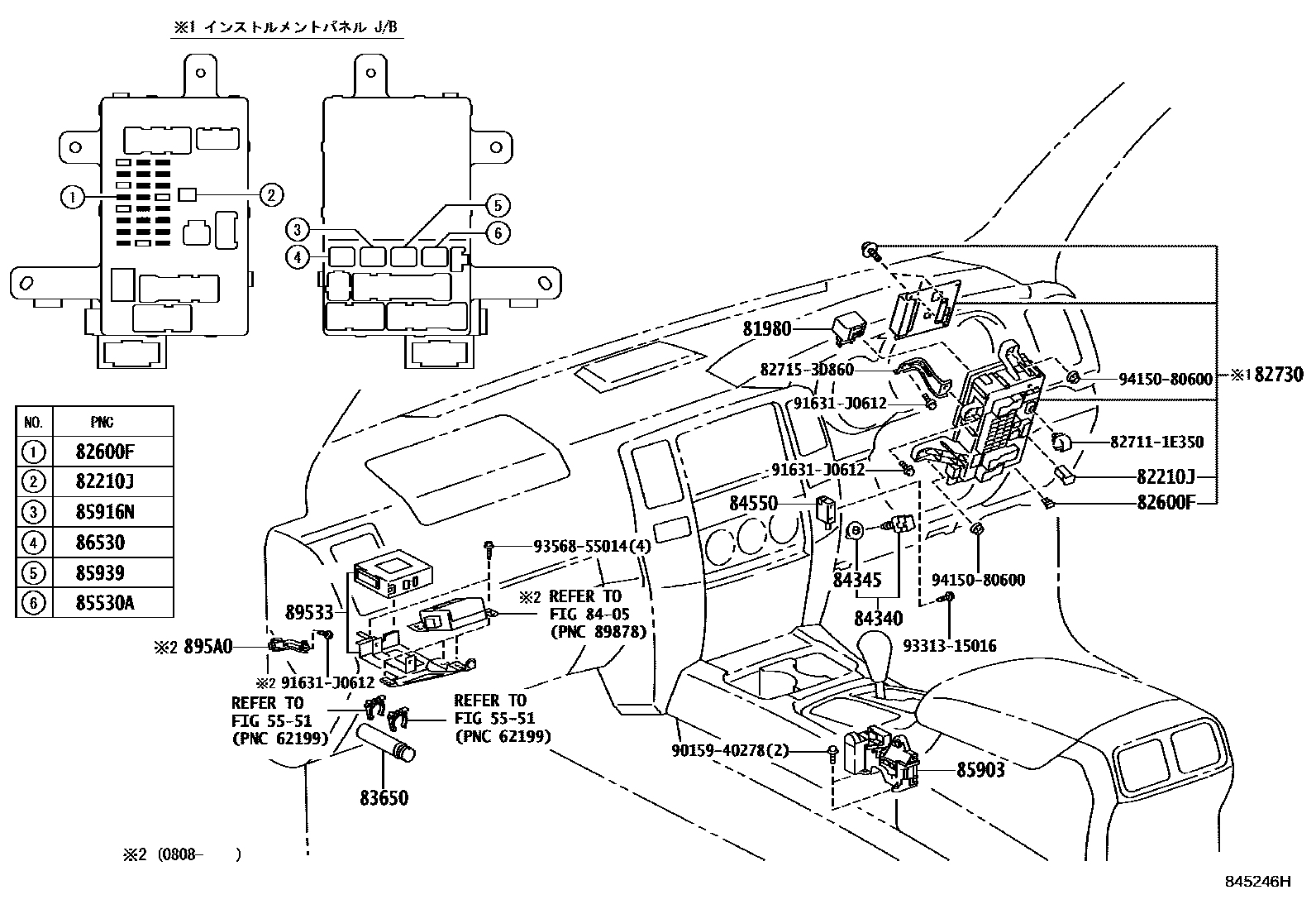 Toyota HILUX 开关和继电器和ECU EPC diagram — 845246H