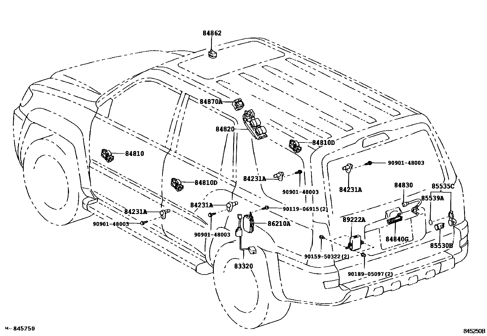 Toyota HILUX 开关和继电器和ECU EPC diagram — 845250B