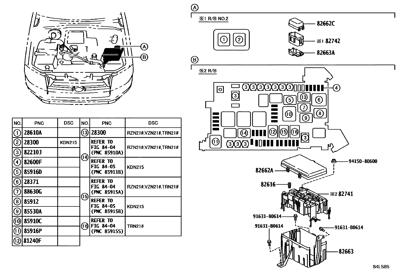 Toyota HILUX 开关和继电器和ECU EPC diagram — 84L585