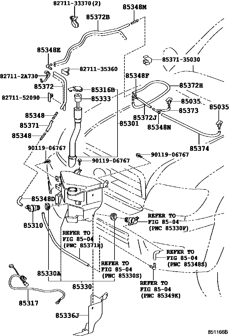 Toyota HILUX 挡风玻璃清洗器 EPC diagram — 851166B