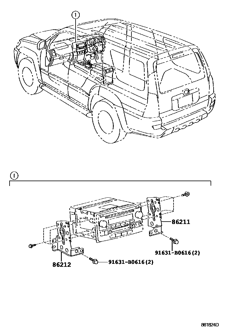 Toyota HILUX 收音机、放大器和冷凝器 EPC diagram — 861824D