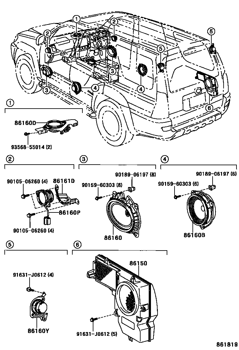 Toyota HILUX 扬声器 EPC diagram — 861819