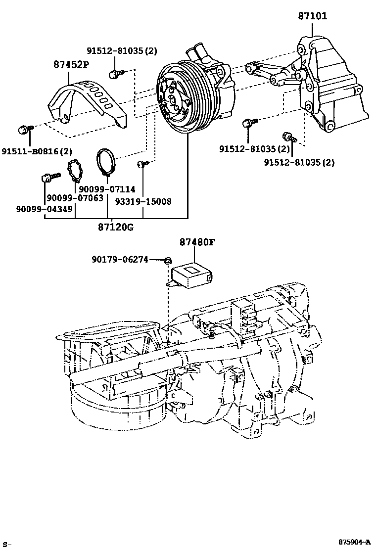 Toyota HILUX 暖风和空调系统 - 加热装置和鼓风机 EPC diagram — 875904A