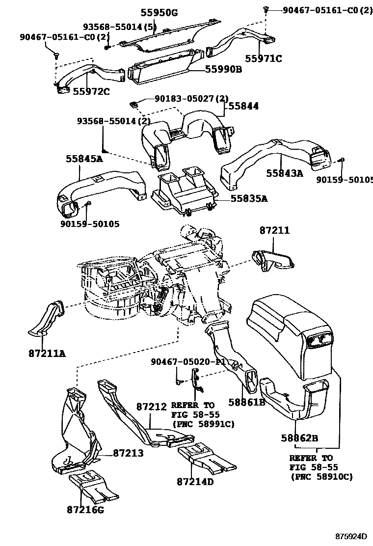 Toyota HILUX 暖风和空调系统 - 控制器和风管 EPC diagram — 875924D