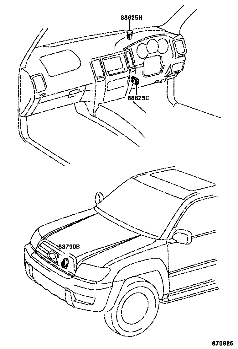Toyota HILUX 暖风和空调系统 - 控制器和风管 EPC diagram — 875925
