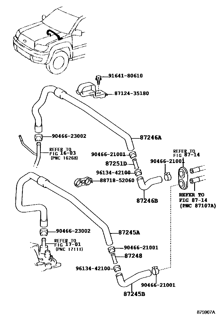 Toyota HILUX 暖风和空调系统 - 水管 EPC diagram — 875907A