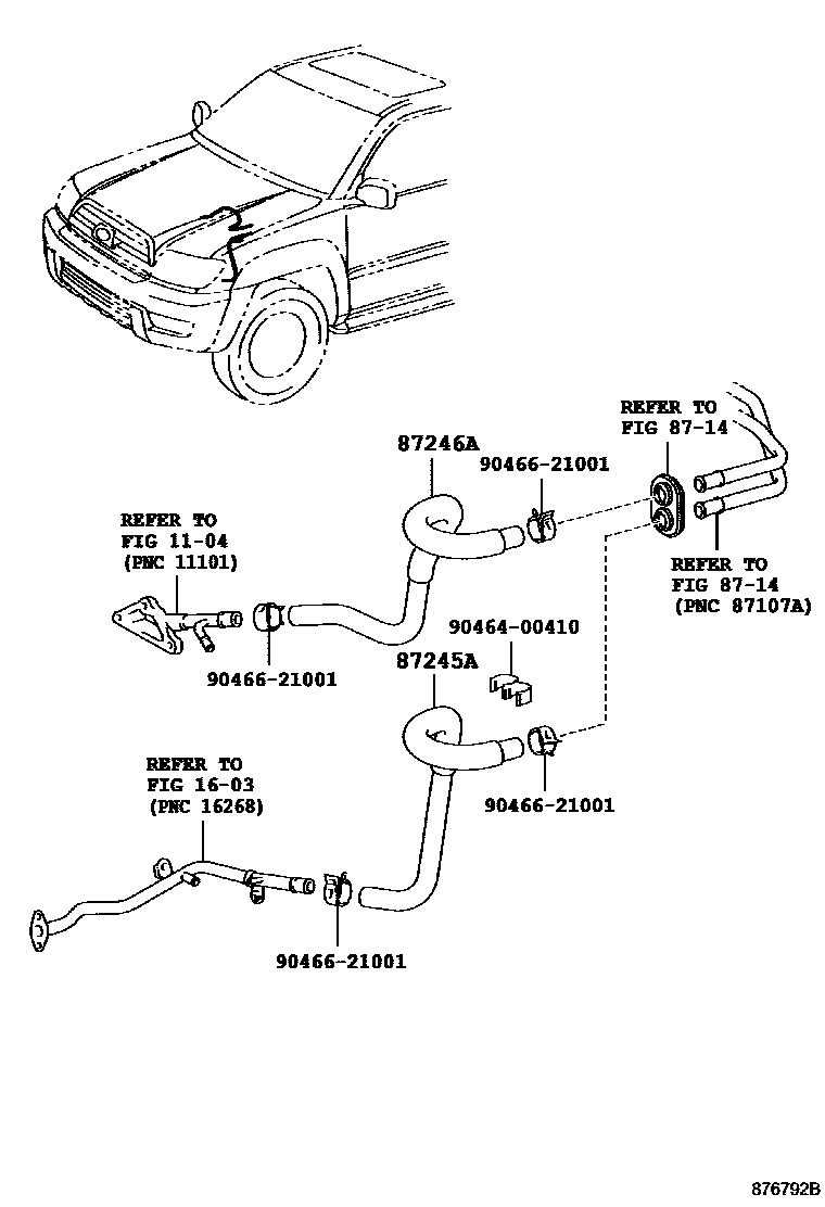 Toyota HILUX 暖风和空调系统 - 水管 EPC diagram — 876792B