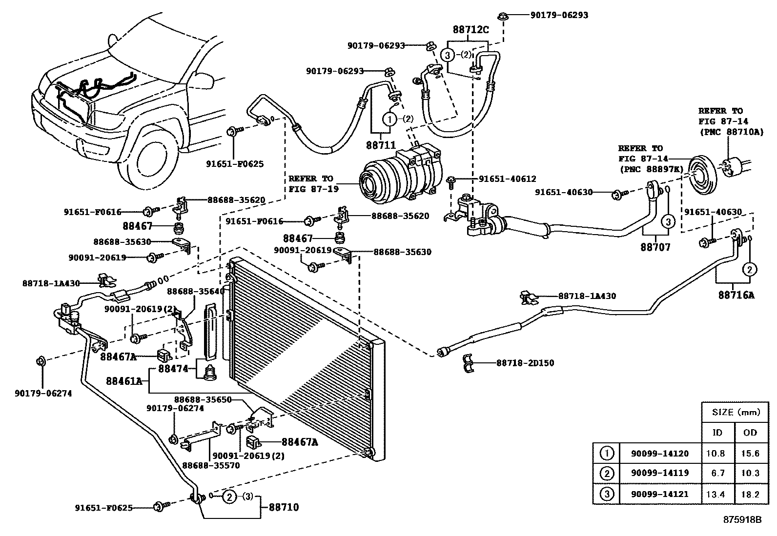 Toyota HILUX Heating & Air Conditioning - Cooler Piping EPC diagram — 875918B