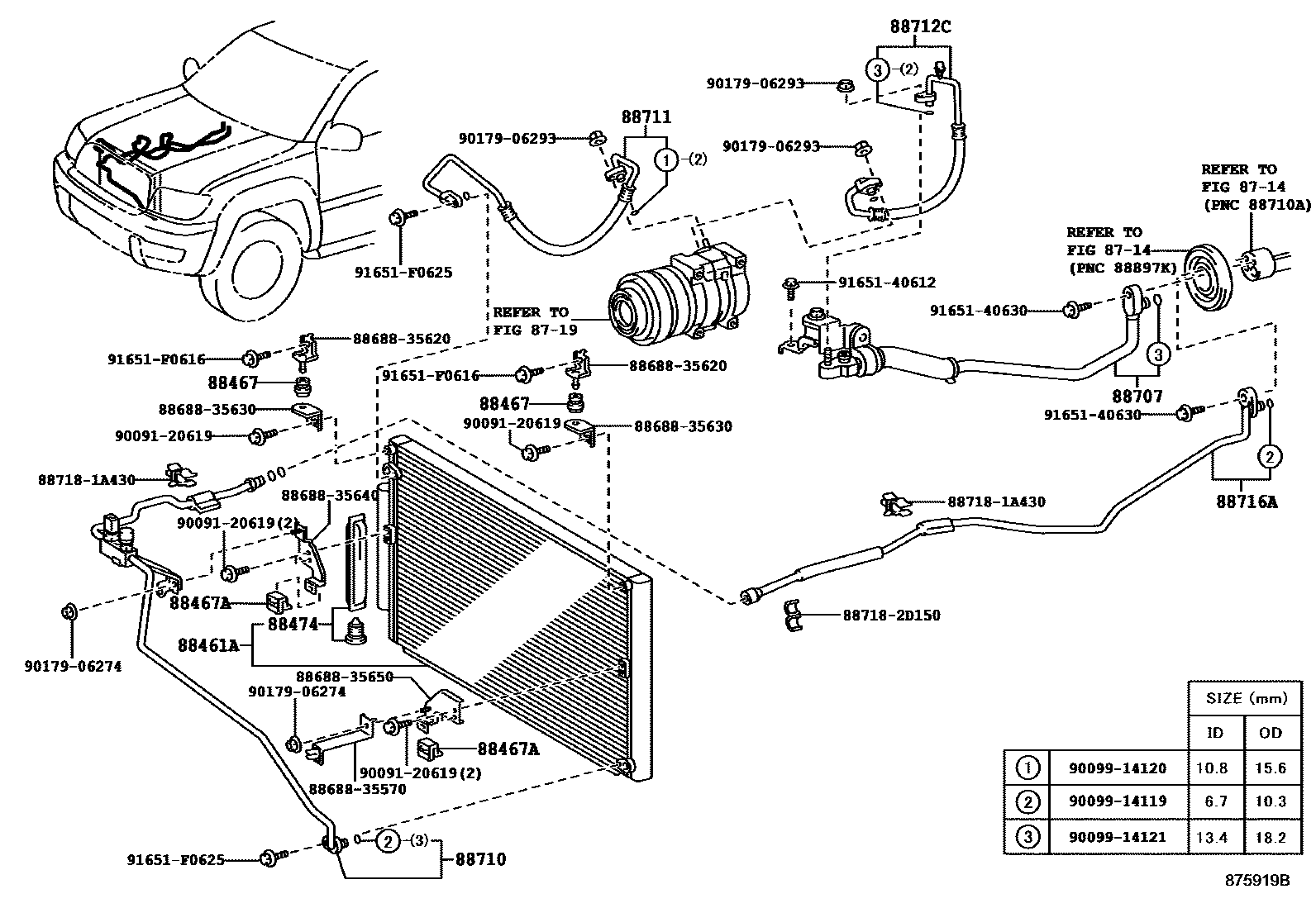 Toyota HILUX Heating & Air Conditioning - Cooler Piping EPC diagram — 875919B