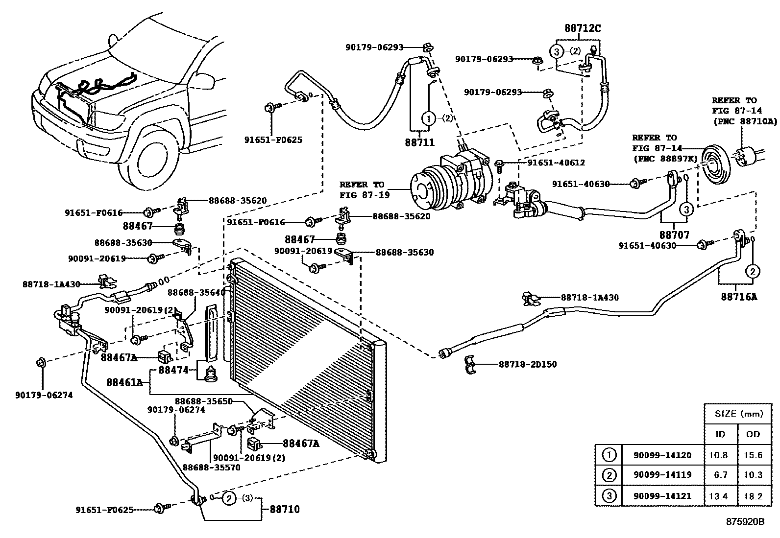 Toyota HILUX Heating & Air Conditioning - Cooler Piping EPC diagram — 875920B