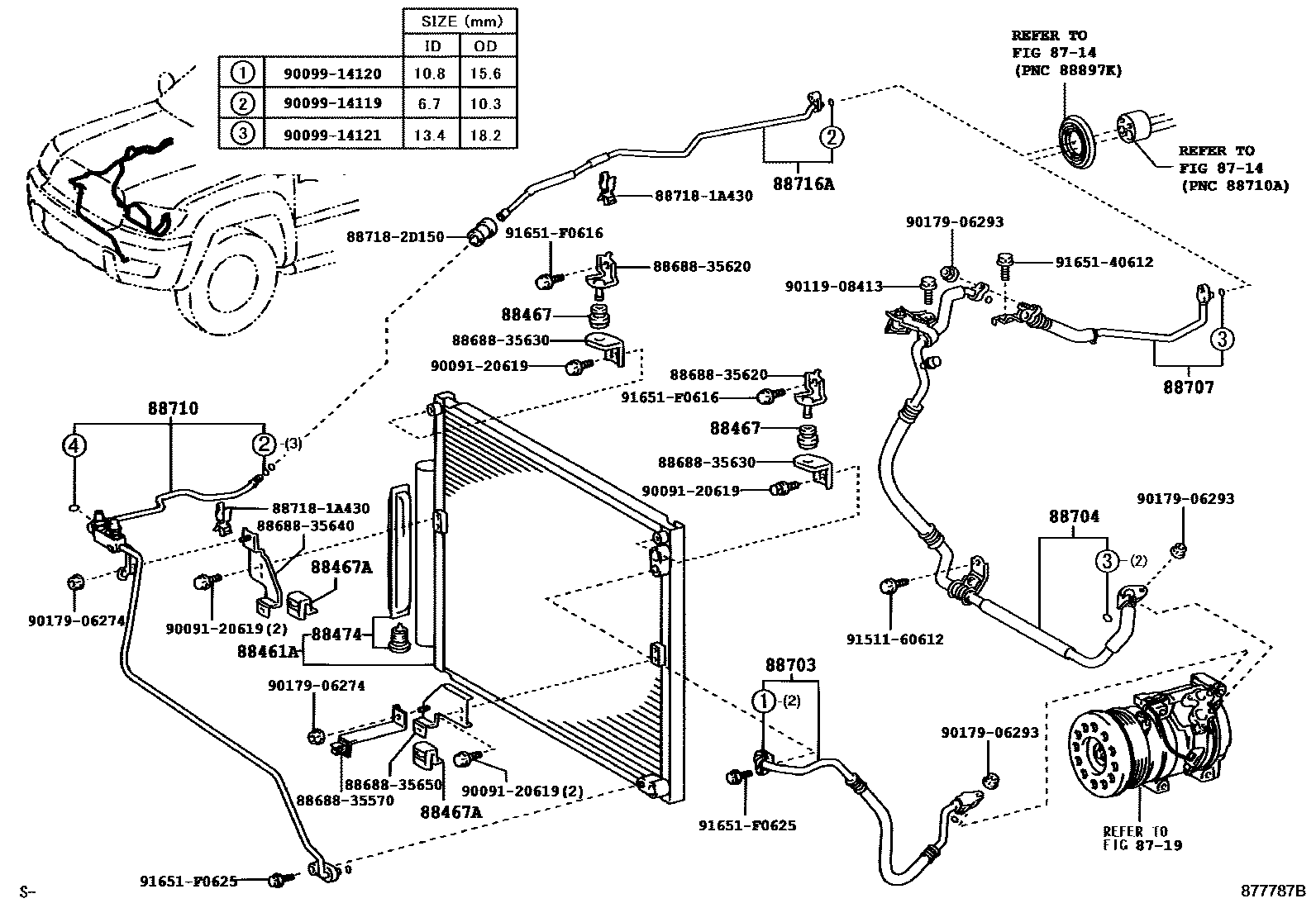 Toyota HILUX Heating & Air Conditioning - Cooler Piping EPC diagram — 877787B