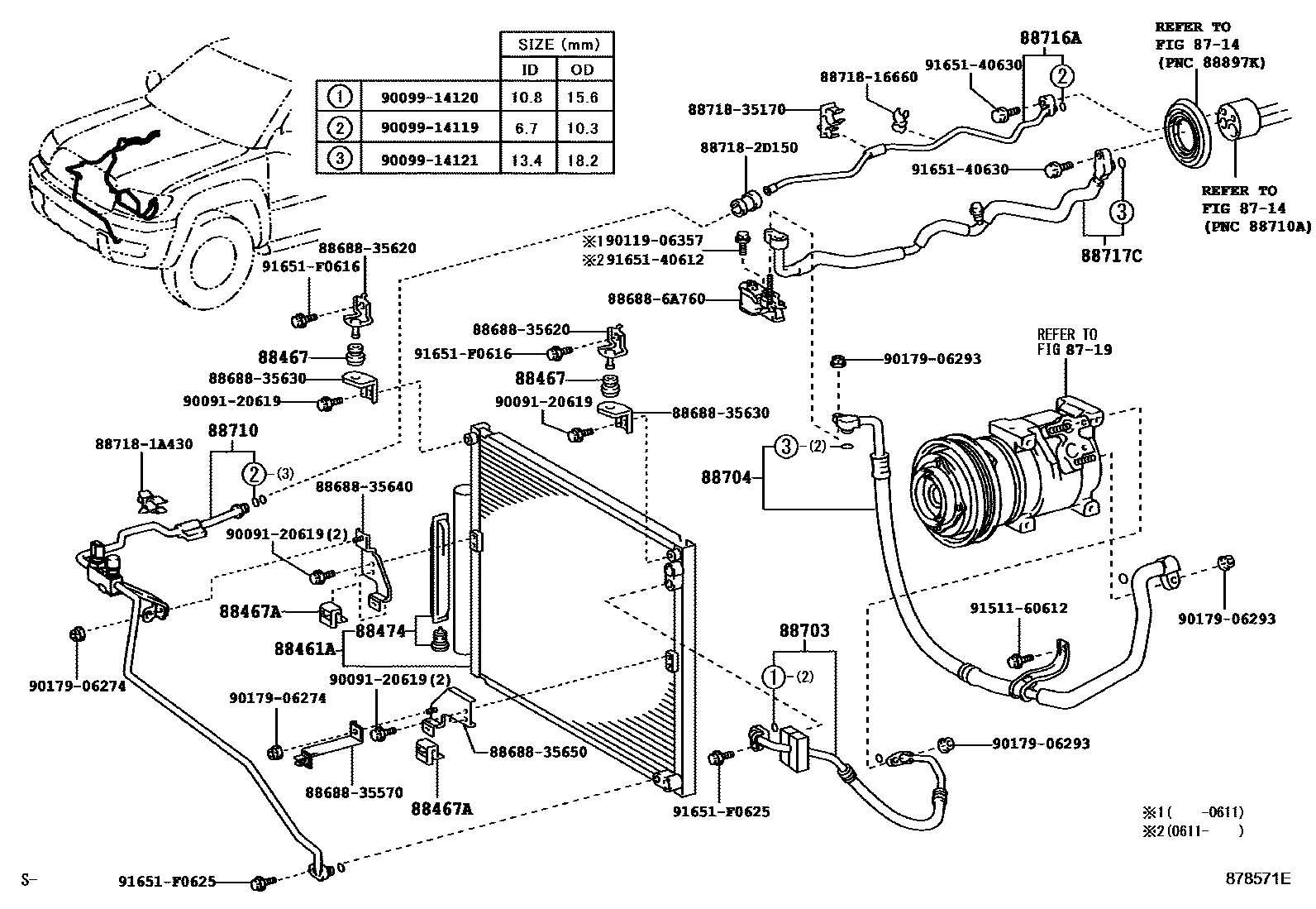Toyota HILUX Heating & Air Conditioning - Cooler Piping EPC diagram — 878571E