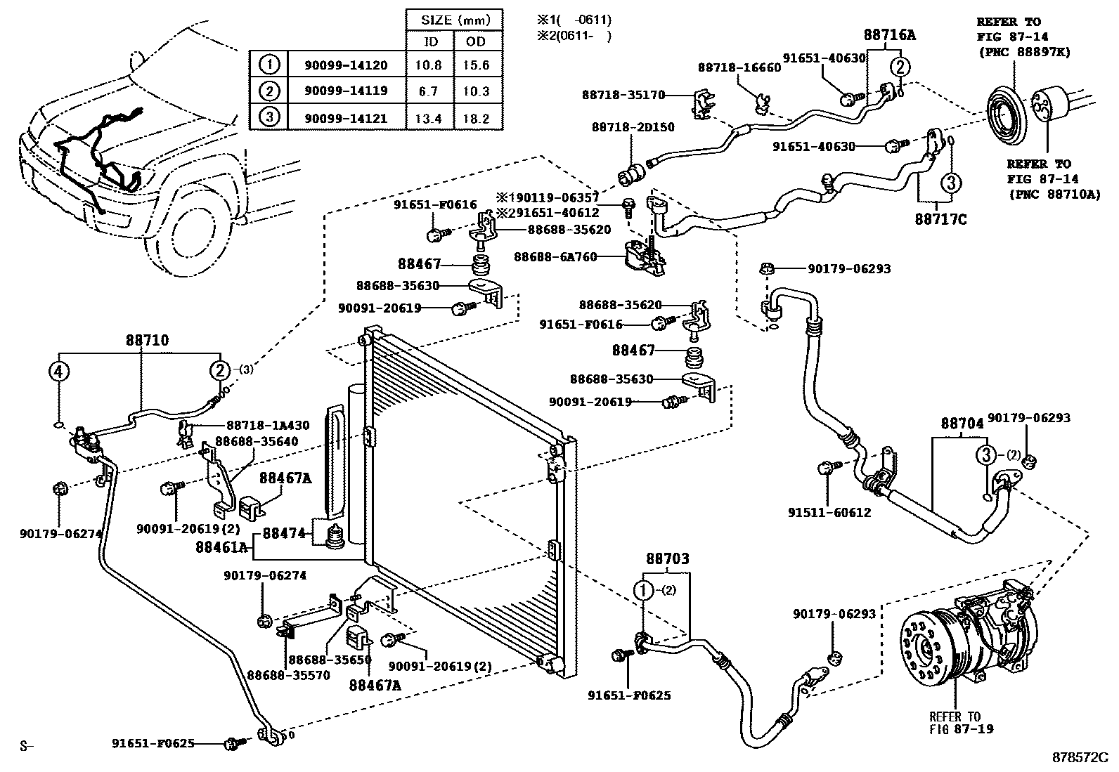 Toyota HILUX Heating & Air Conditioning - Cooler Piping EPC diagram — 878572C