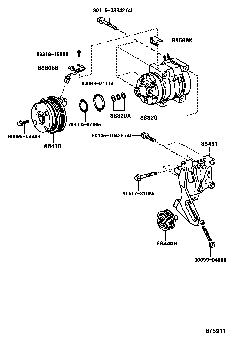 Toyota HILUX Heating & Air Conditioning - Compressor EPC diagram — 875911